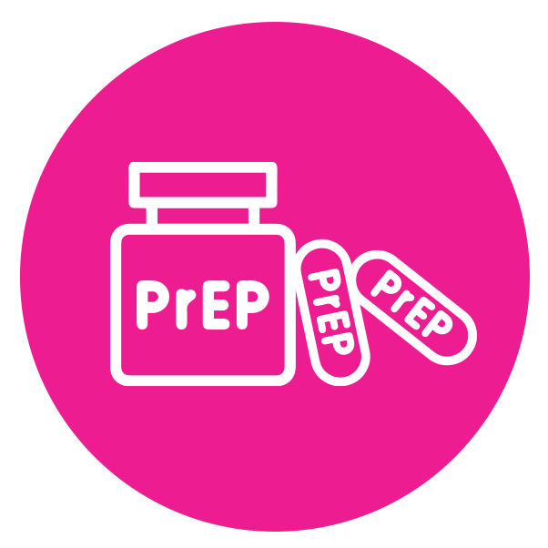 Icon of PrEP medication bottles and pills, representing HIV prevention through PrEP