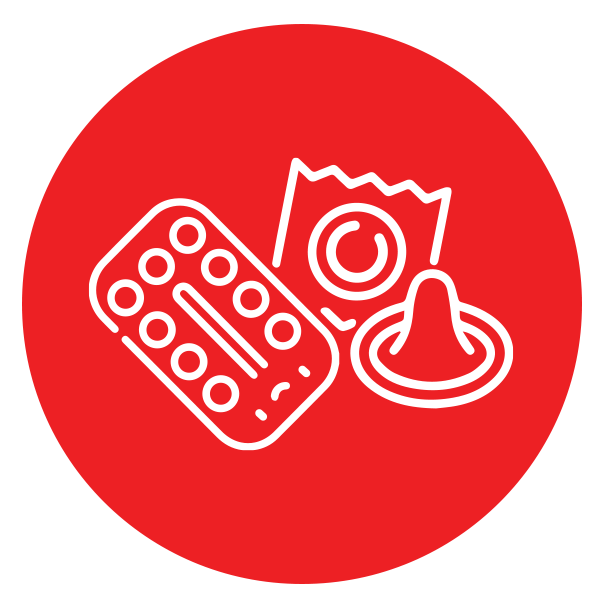 Icon of condoms and pills, symbolising contraception and sexual health