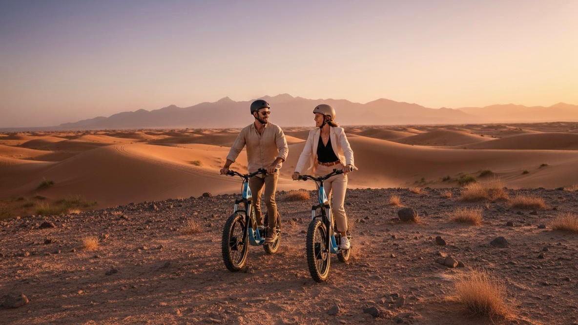 Coucher de soleil à Agafay en E-BIKE & E-SCOOTER