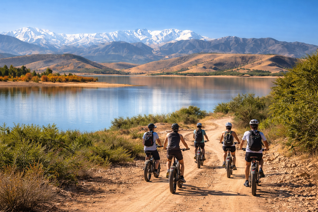 Aventure en vélo électrique et trottinette tout-terrain à Lalla Takerkoust – repas inclus au cœur de la nature