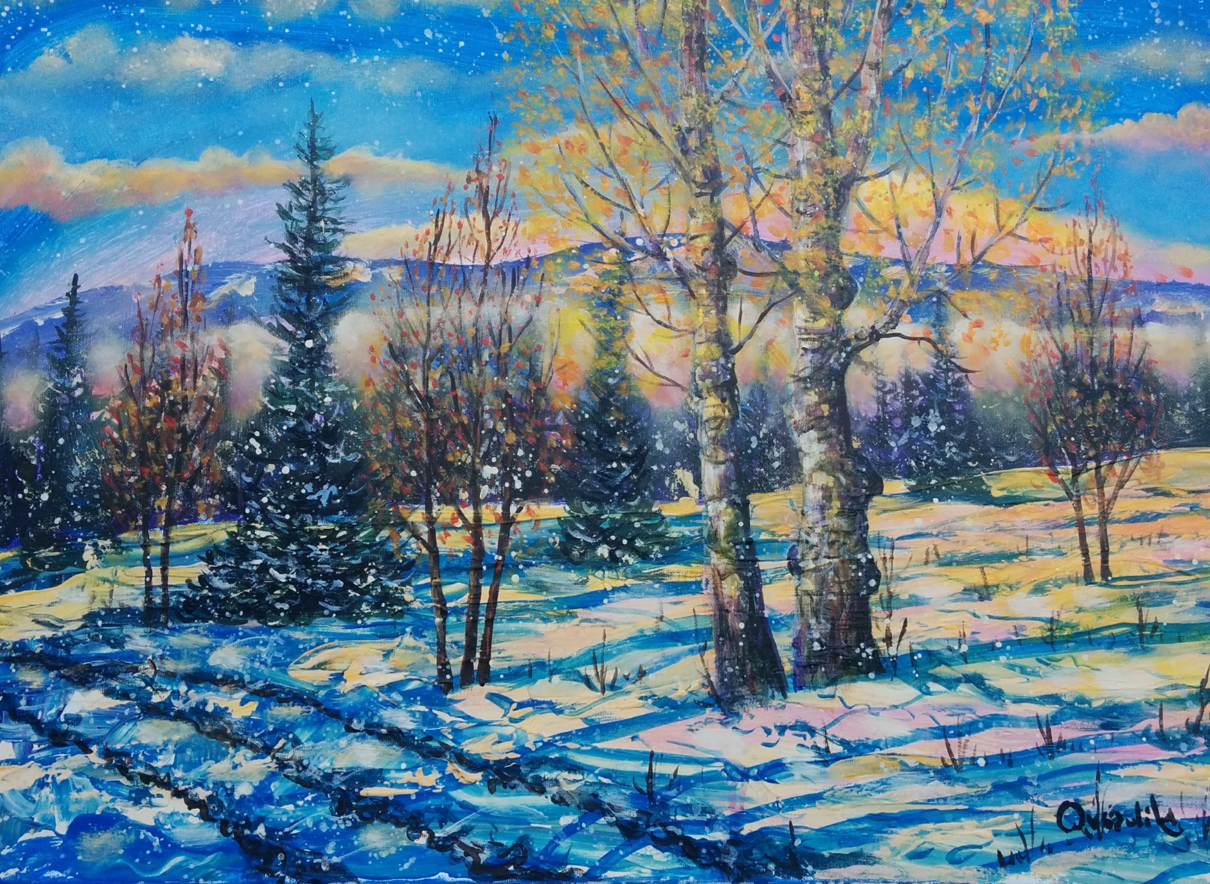 Obraz "Pejzaż zimowy", akryl (nr 210)