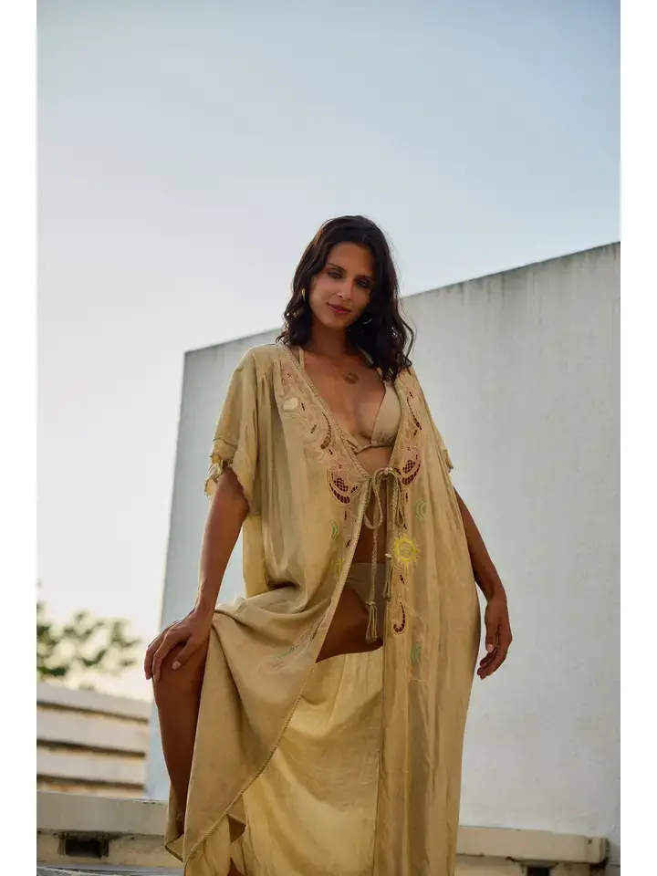 Embroidered Cutout Kimono Duster