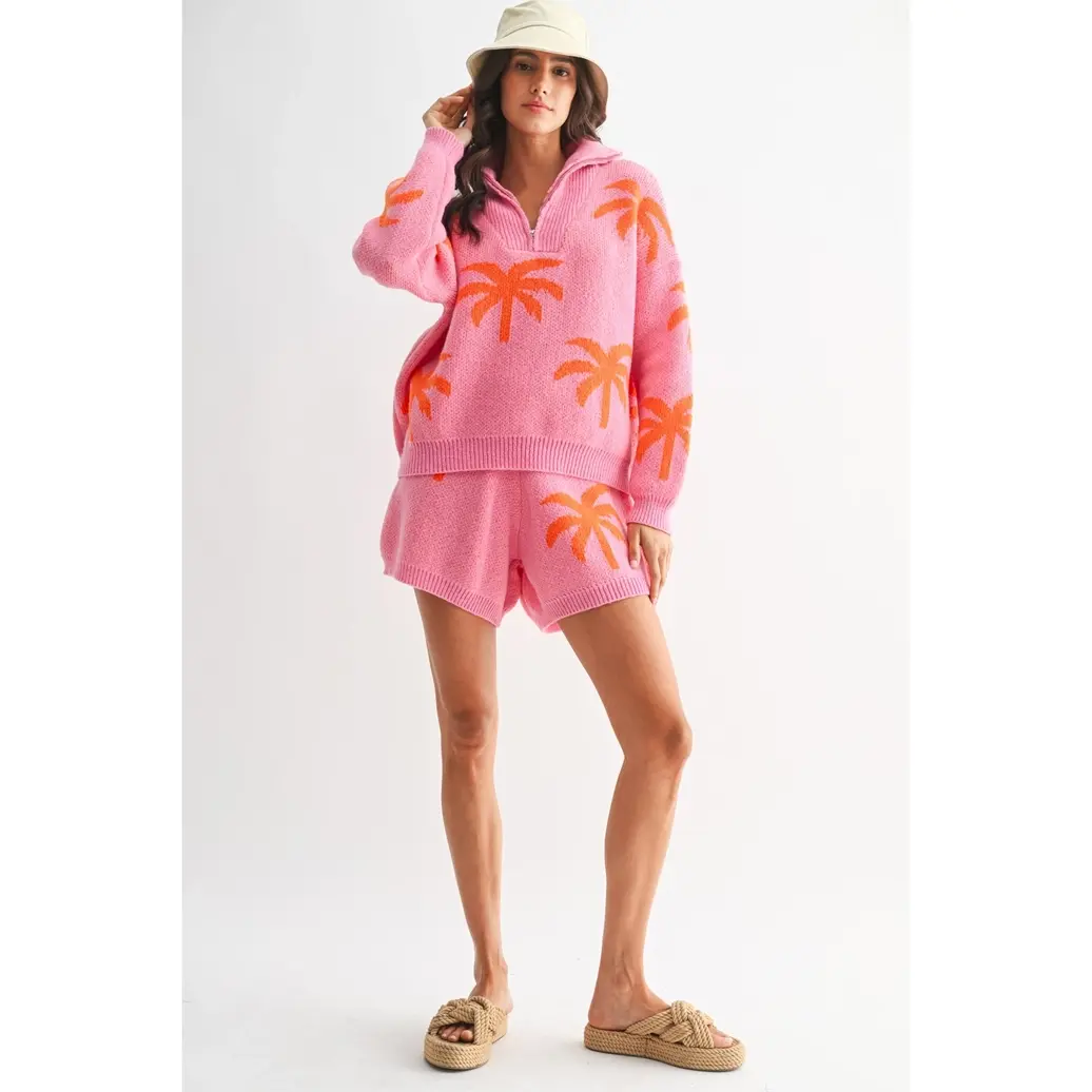 Pink Palm Tree Sweater Knit
