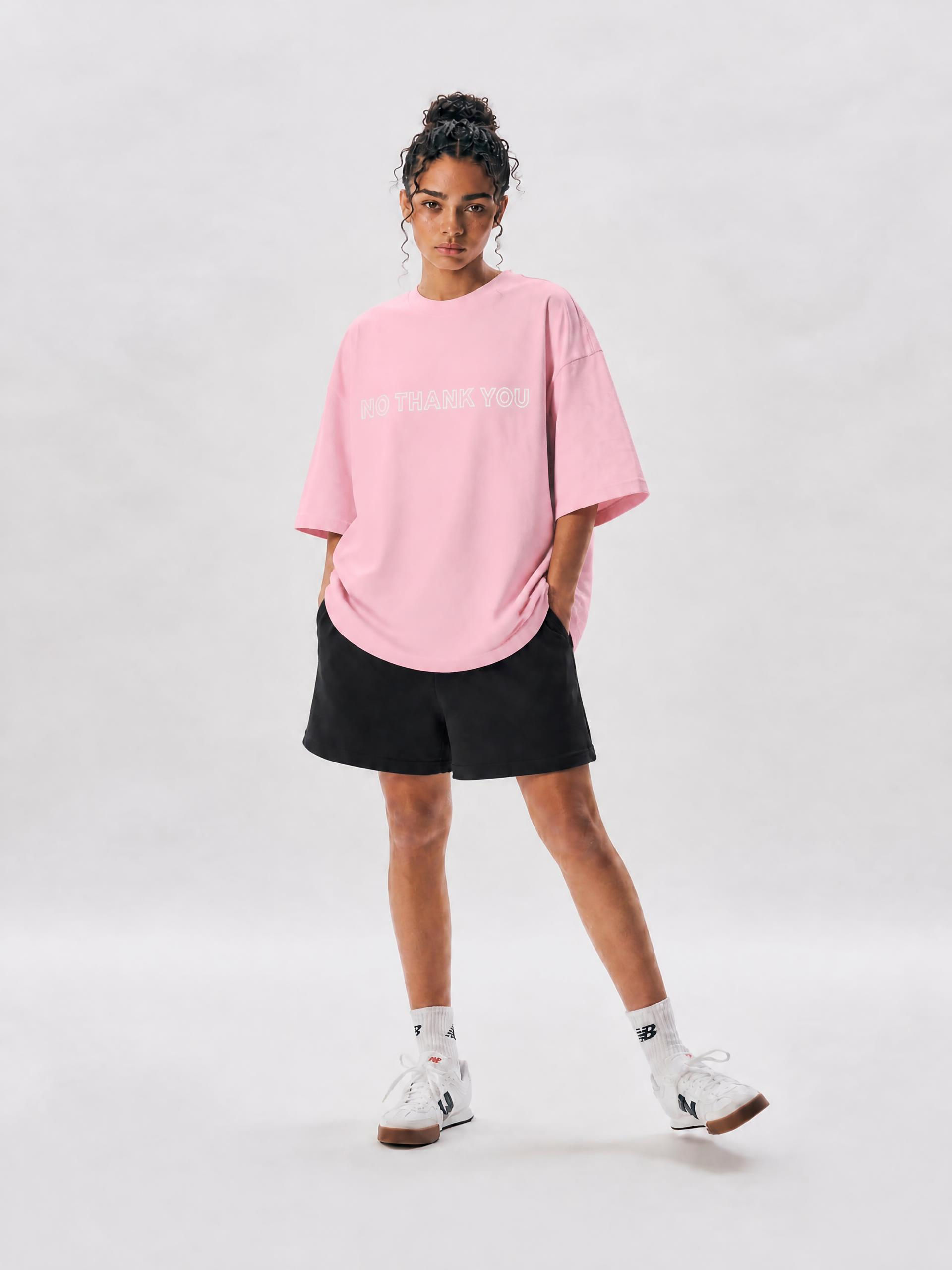 NO THANK YOU Embroidered Vintage Wash Cotton T-Shirt