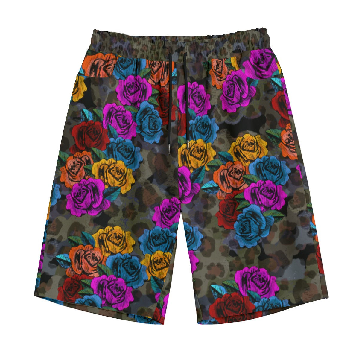 Retro Rose Grunge Camo Bermuda Shorts