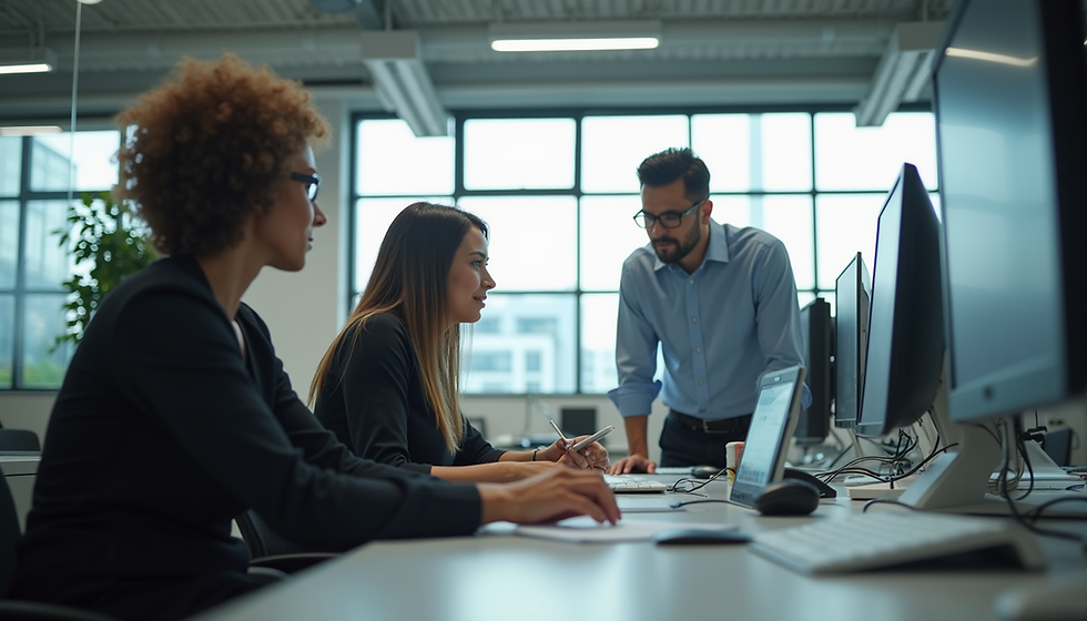A team collaborating in a modern office space, showcasing agile practices in action.