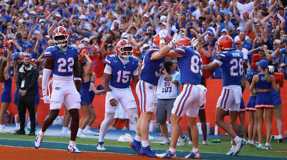 Florida celebrates after picking off Arch Manning (Photo via ESPN UK)