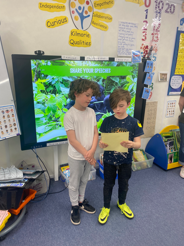 Two children reading speech