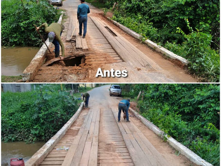 Prefeitura realiza trabalho de reforma da ponte da estrada Xiburema, Bairro Eugênio Areal