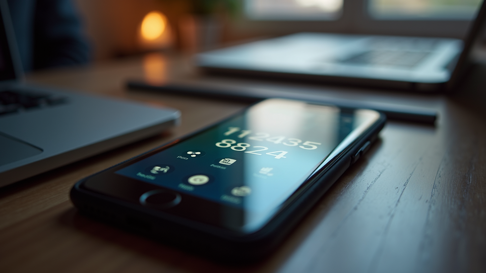 Close-up view of a smartphone displaying a unique phone number