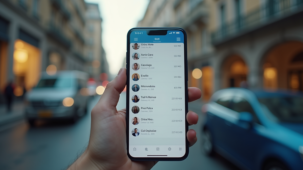 Eye-level view of a smartphone displaying a contact list