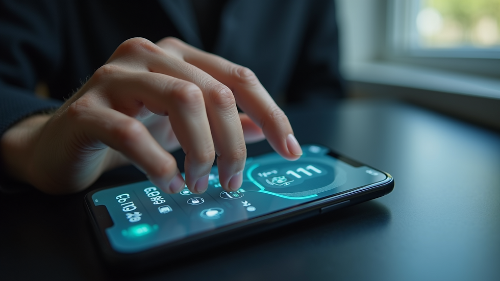 Close-up view of a hand selecting a phone number on a digital interface