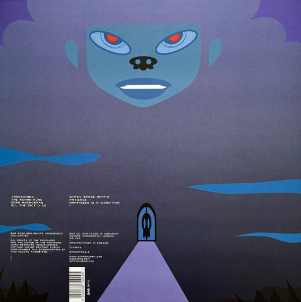 Abstract album art: Figure looms over path, vinyl details
