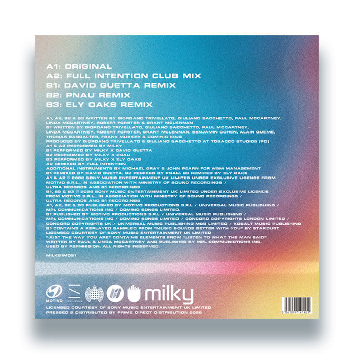 Back cover of Milky - Just The Way You Are (Remixes) 12" vinyl