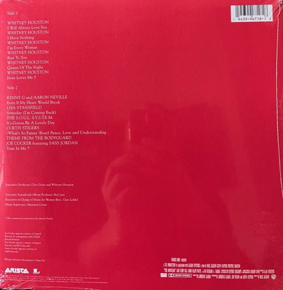 The Bodyguard vinyl LP back cover: song list, credits