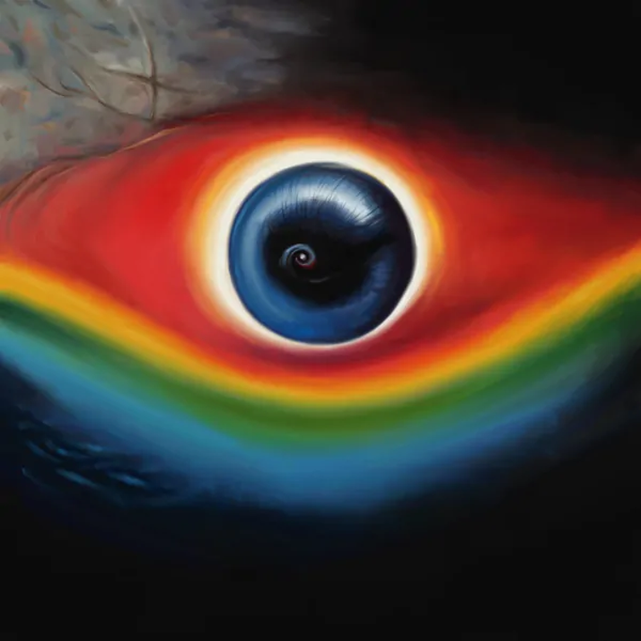 Thumbnail: Psychedelic eye painting with rainbow colors and dark background The One Collection.