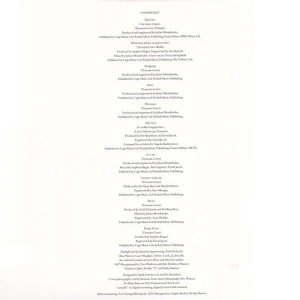 Thumbnail: Pet Shop Boys - Actually (Vinyl LP 2018, Reissue, Remastered 190295832)