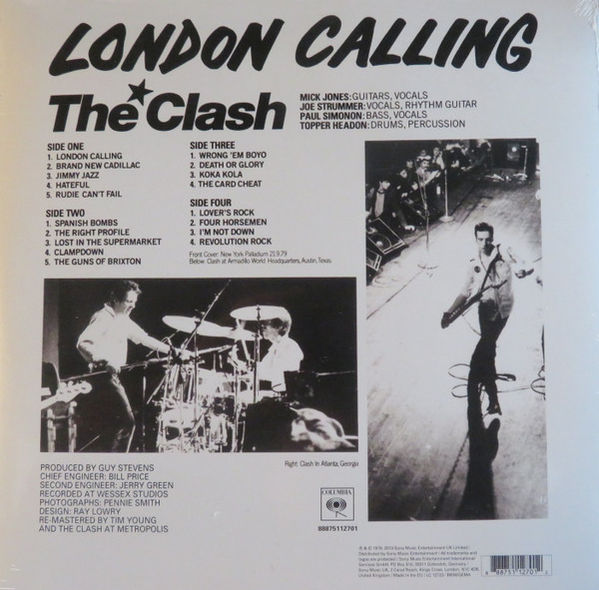 The Clash's London Calling vinyl album back cover: tracklist, band photos