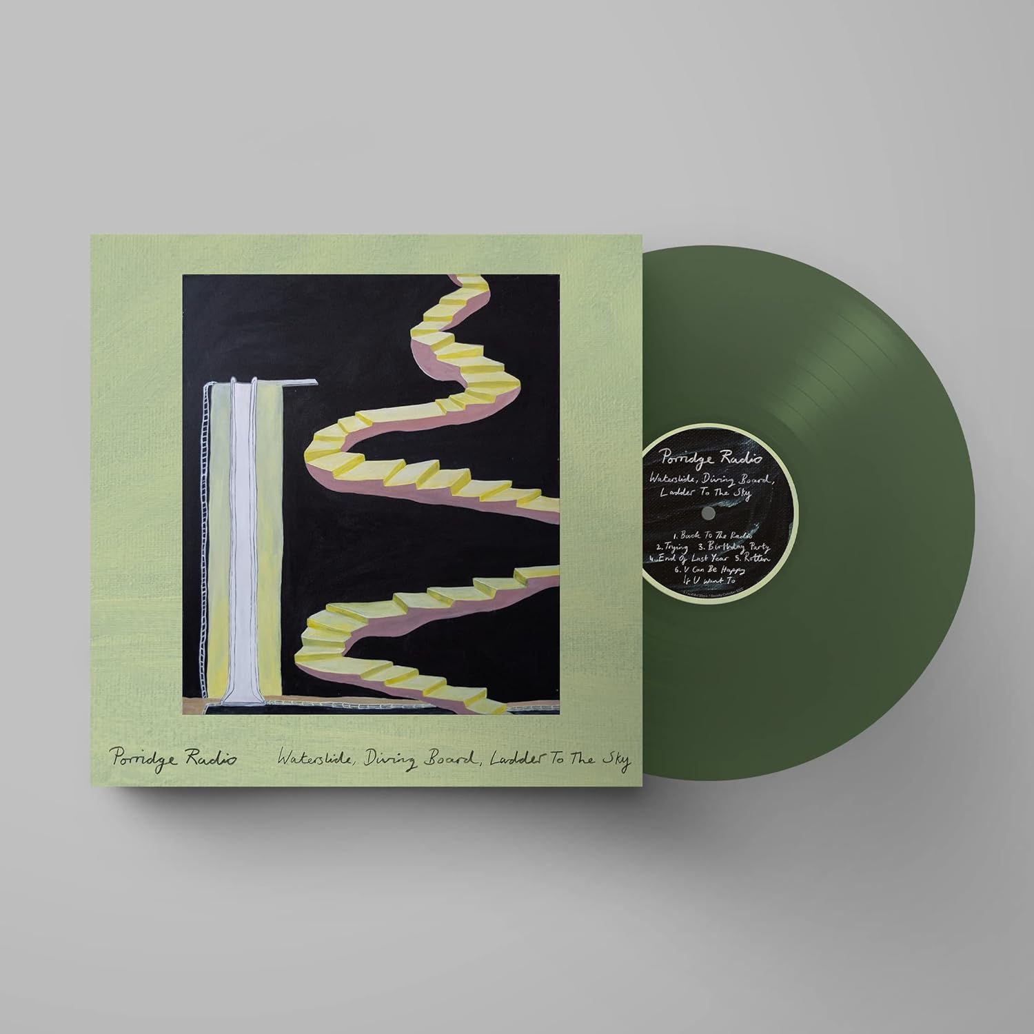 Vinyl record with cover art: Serpentine stairs, green vinyl, The One Collection.