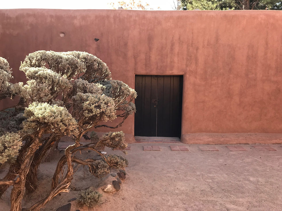 The interior wall of a patio at Georgia O'Keeffe's Abiquiu garden. It was this door in the wall that captured her imagination, inspiring her to want to own the property and garden. Photo by Jennifer Jewell, used with permission of The Georgia O'Keeffe Museum, 2017. All Rights reserved.