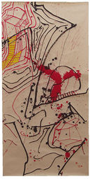 abstract but elusive and evocative of subject matter ink and gouache on paper