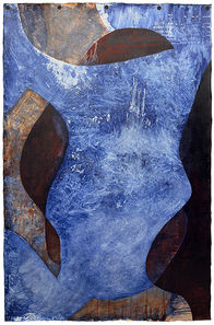 abstract but elusive and evocative of subject matter acrylic painting on heavy unstretched canvas