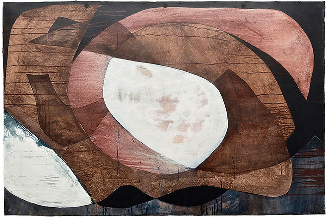 abstract but elusive and evocative of subject matter acrylic painting on heavy unstretched canvas with grommets, wood screws, magnets