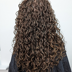 Long, auburn, loose curly hydrated, hair