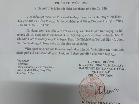 Official Response from the Supreme People's Procuracy of Vietnam regarding the Complaint Against Thich Nhat Tu