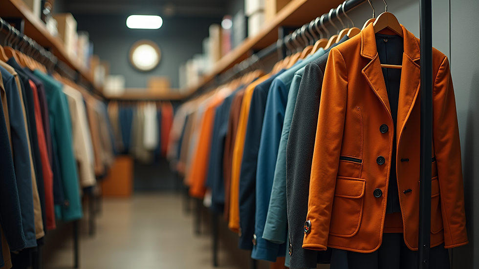 Eye-level view of clothing stand with a vintage colorful jacket