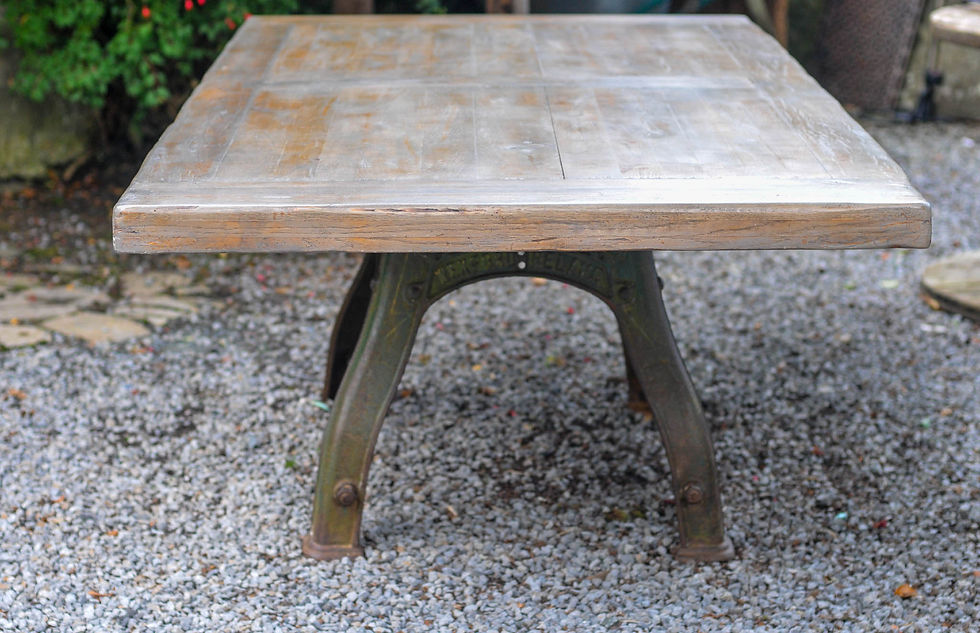 Thumbnail: Industrial Oak Table With Vintage Cast Iron Machine Base