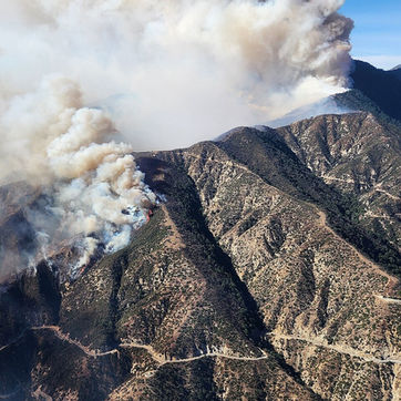 Arial view of the mountains from the 2025 Eaton Fire