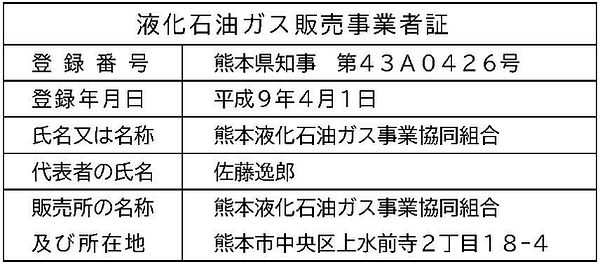 液化石油ガス販売事業者証