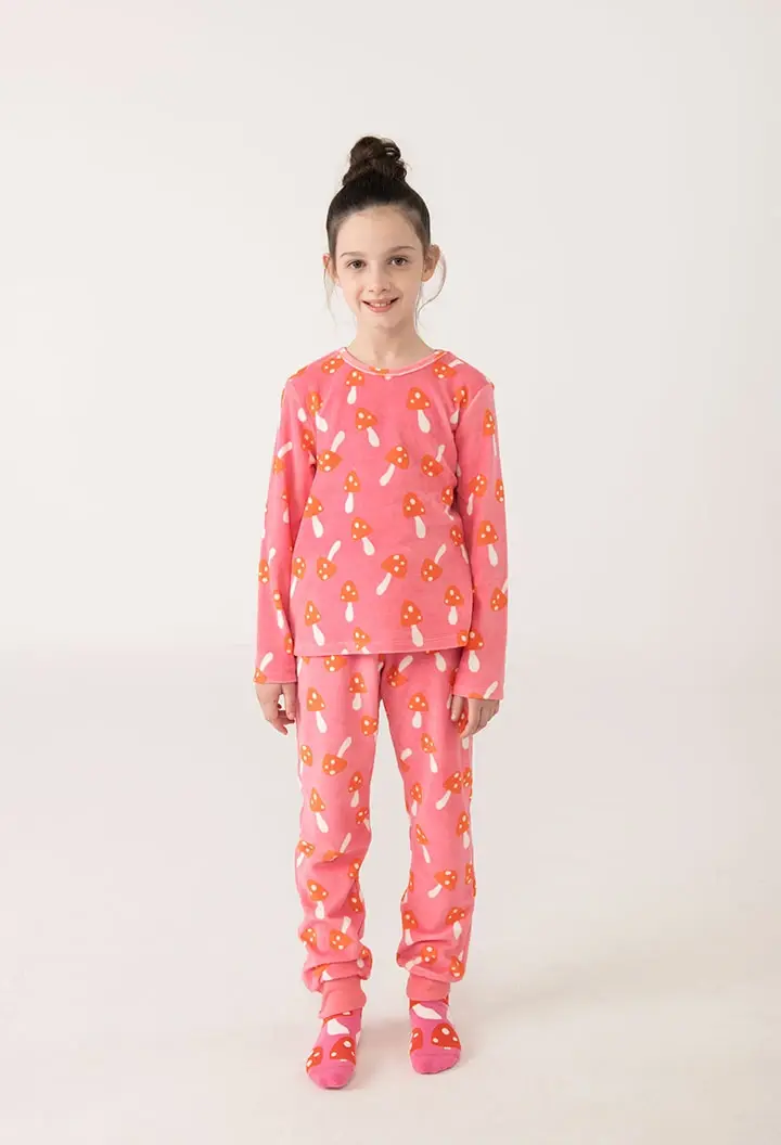 Miniatura: PIJAMA NIÑA TERCIOPELO CHAMPIÑONES ROSA BOBOLI