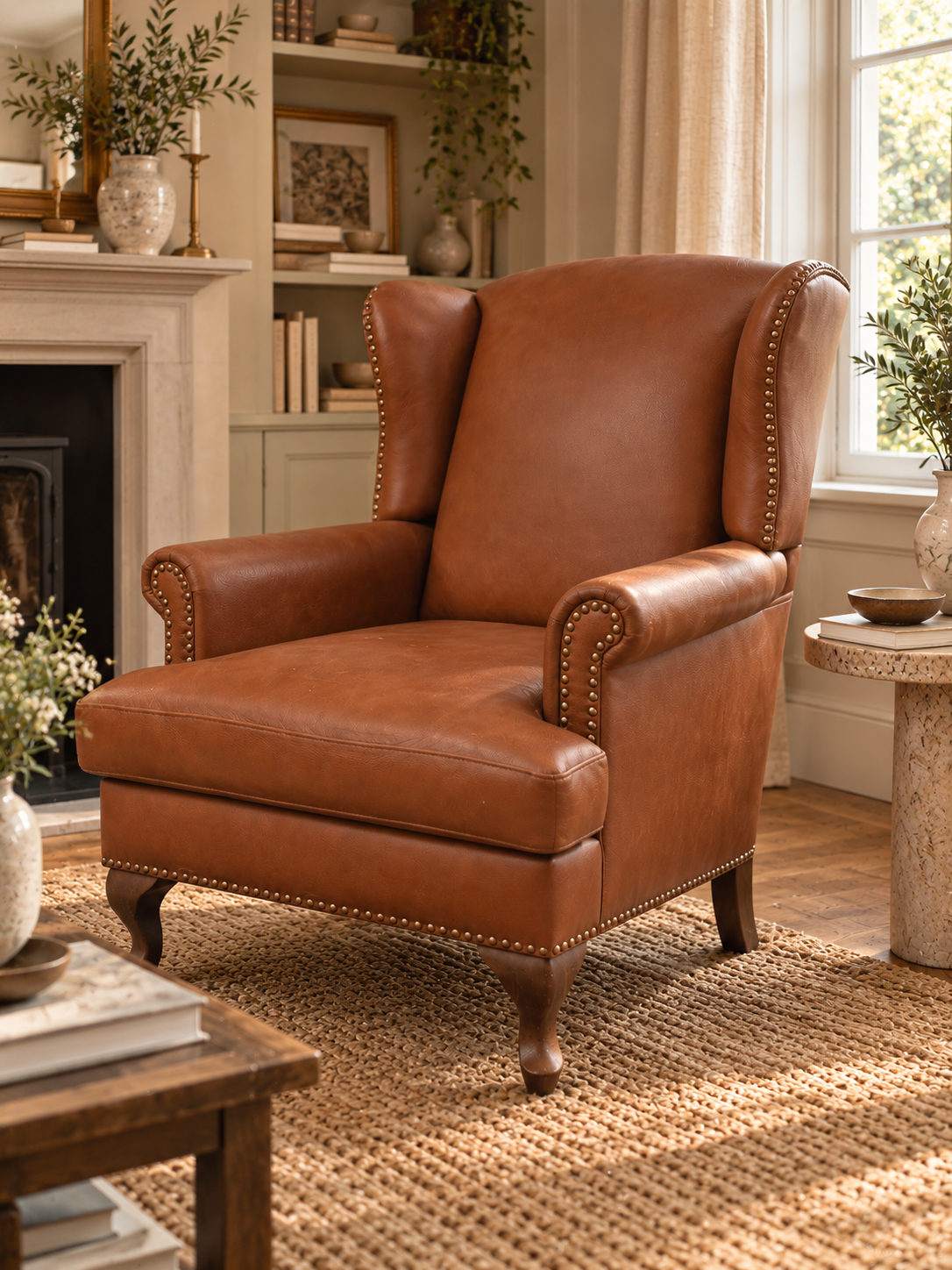 "Reale" Classic Leather Wingback Chair