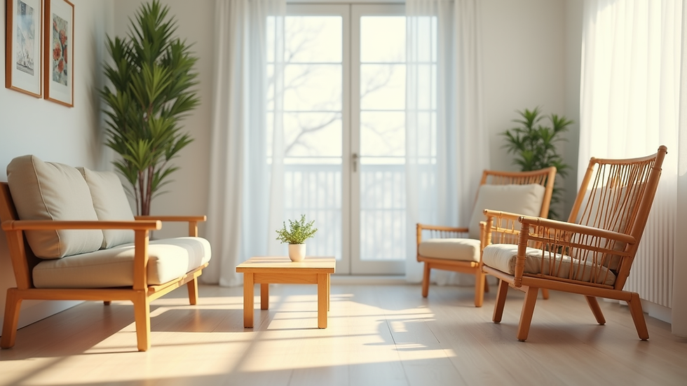 Eye-level view of bamboo furniture in a bright room