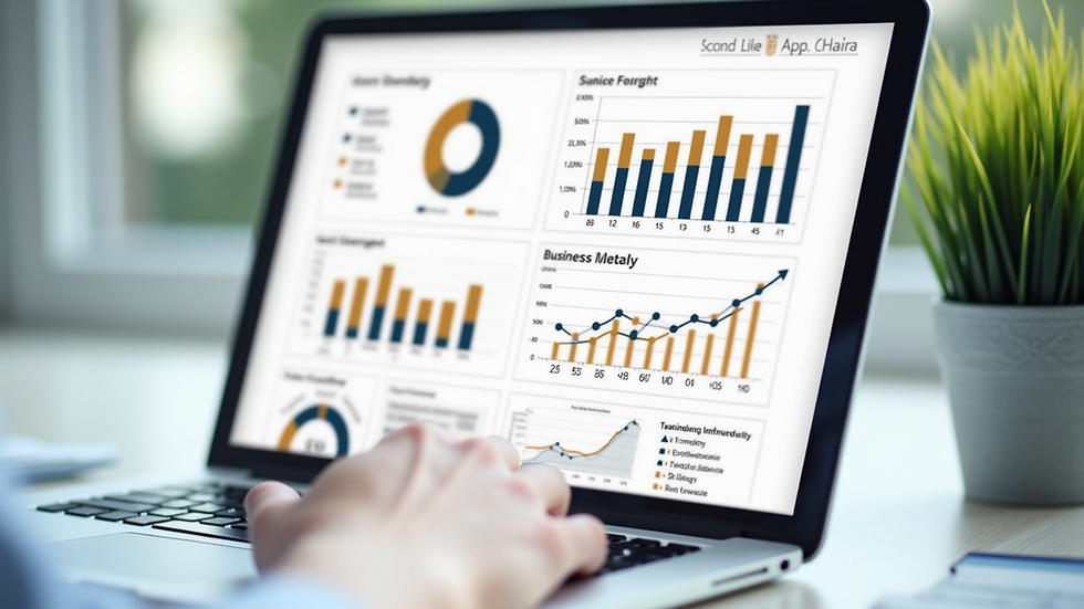 Eye-level view of a business dashboard showing sales and performance metrics