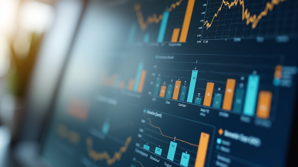 Close-up view of a computer screen displaying predictive analytics graphs