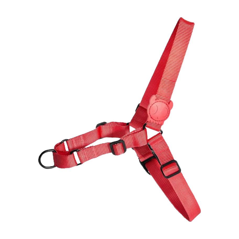 רתמת Zee.Dog Soft-Walk בצבע ניאון קורל, מבט על רצועות הרתמה והאבזמים