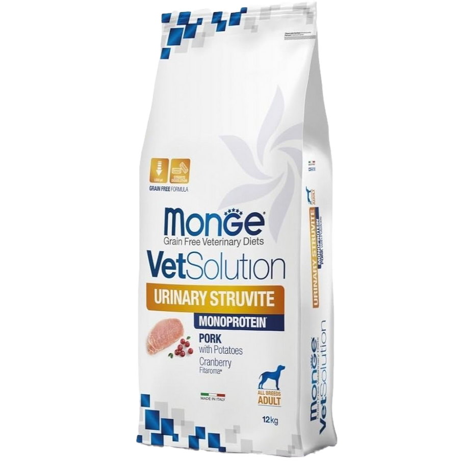 שק Monge VetSolution Urinary Struvite עם חזיר ותפוחי אדמה, מזון רפואי לכלבים, 12 ק״ג