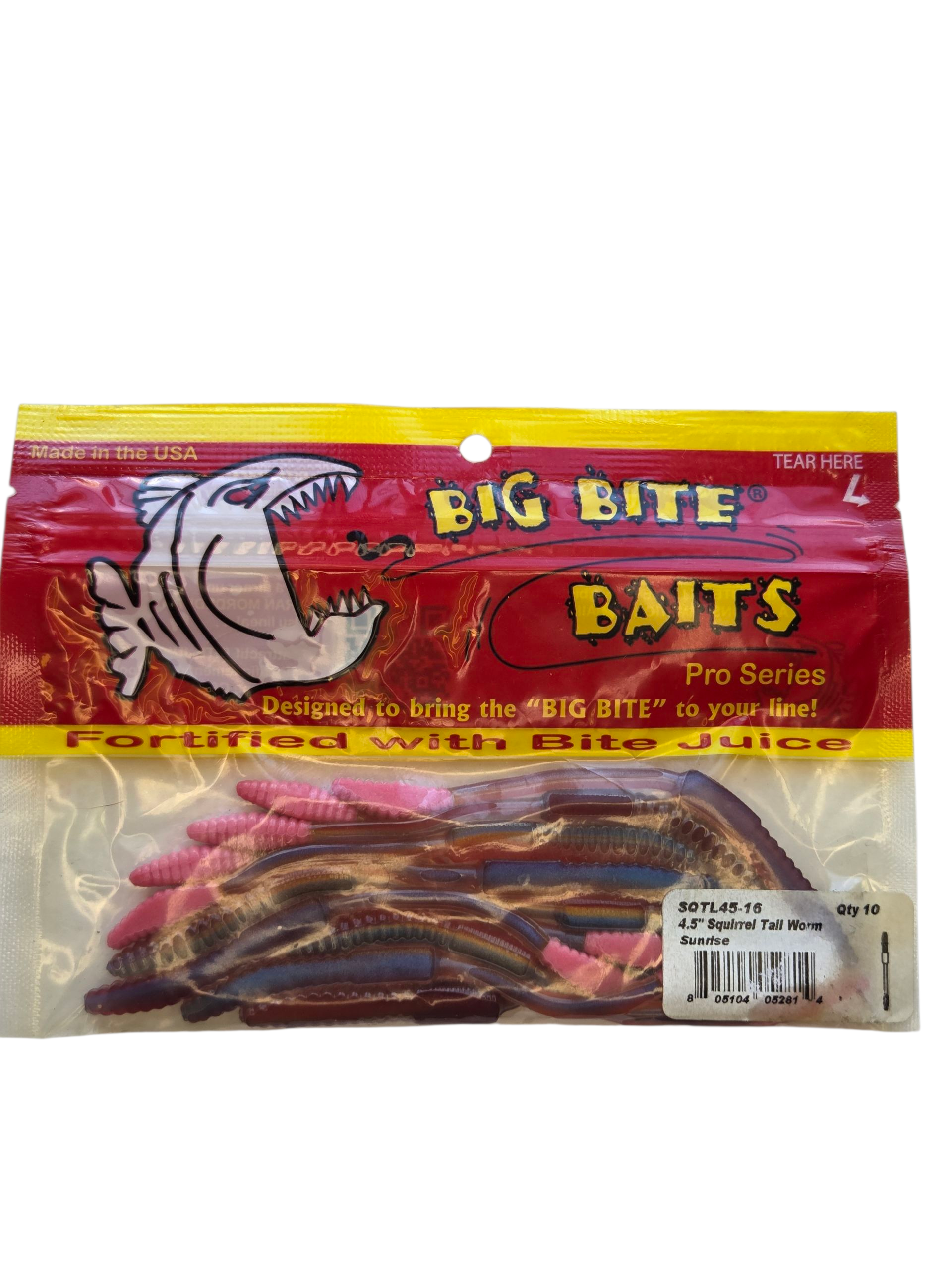 Big Bite Baits 4.5" Squirrel Tail Worm – Sunrise (10-Pack)