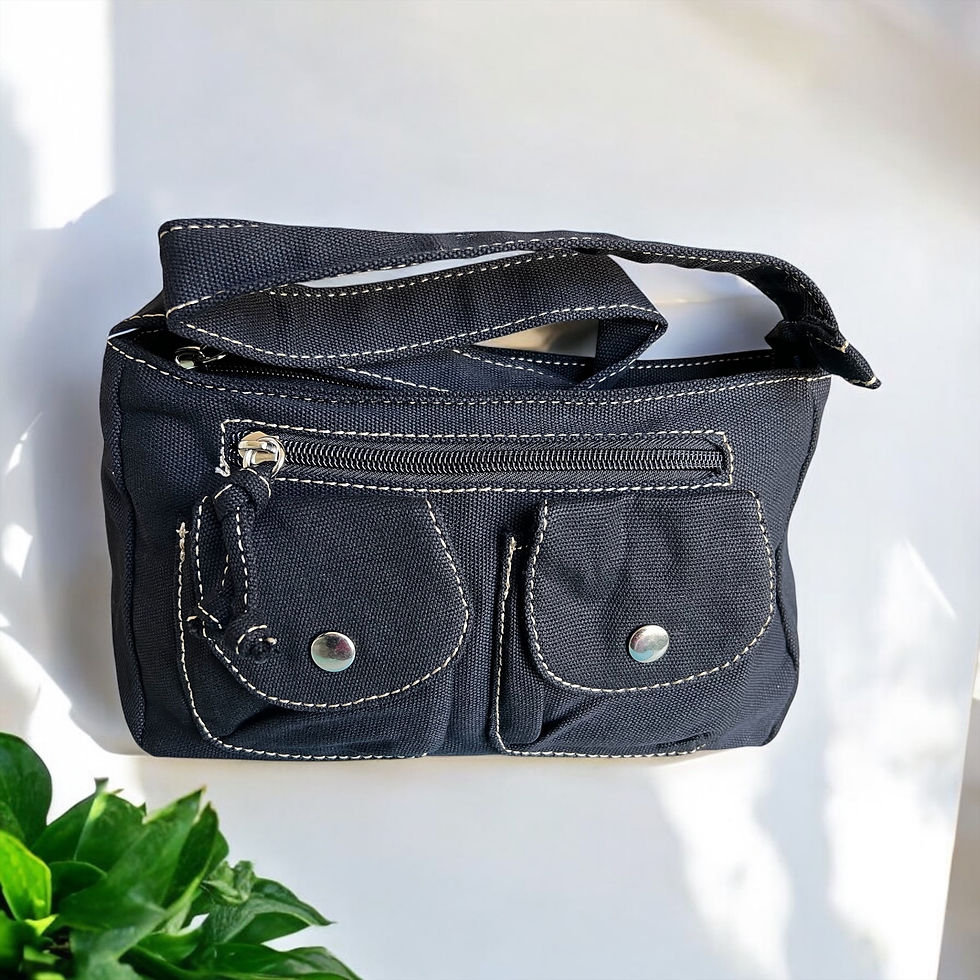 Thumbnail: Midnight Utility Black Canvas Denim Shoulder Bag