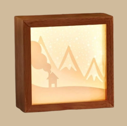 Pillowfort LED Shadow Box Night Light – Cozy Cabin in the Mountains