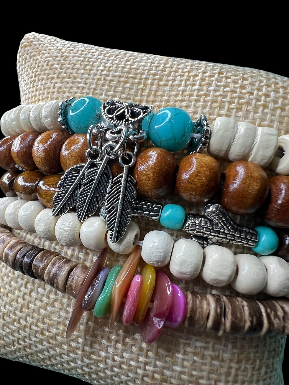 Thumbnail: Multi-Layered Boho Bracelet Set - 3 Feathers