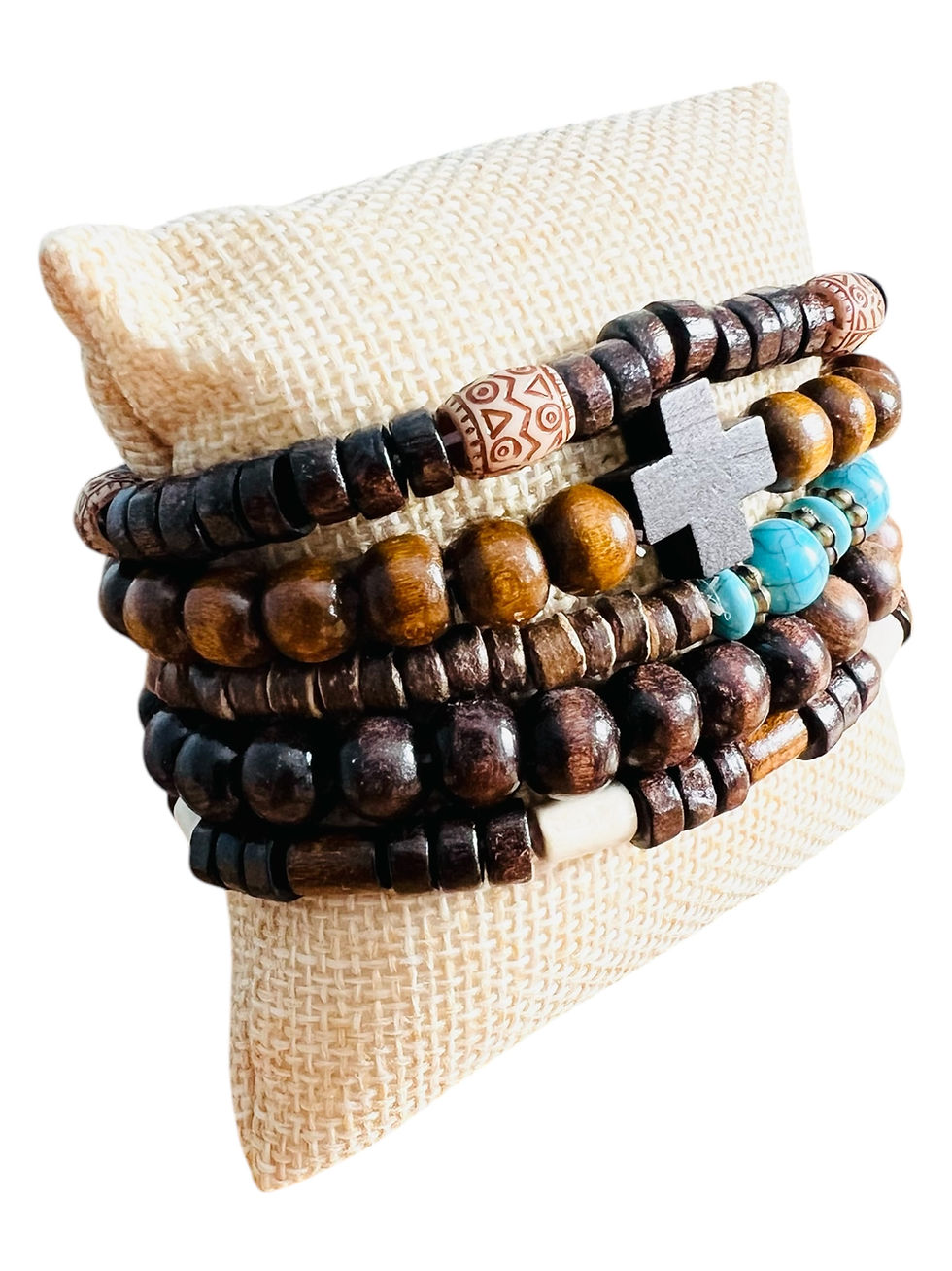 Thumbnail: Island Spirit Stack – Wooden Bead & Turquoise Boho Bracelets