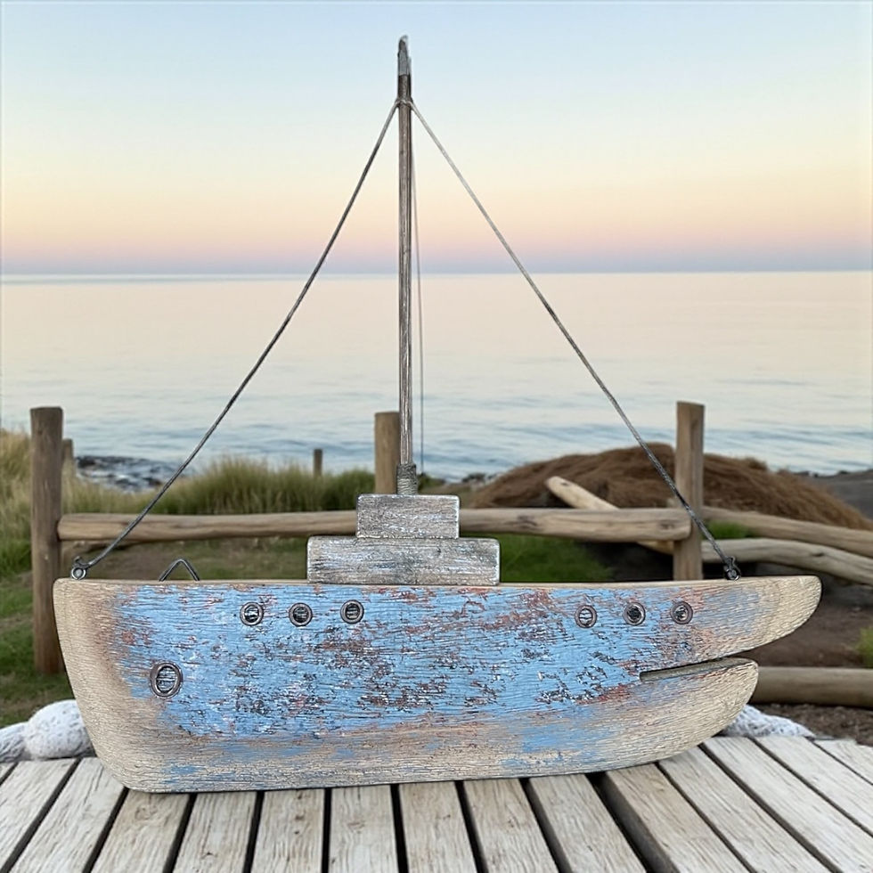 Thumbnail: Rustic Blue Wooden Sailboat Coastal Décor