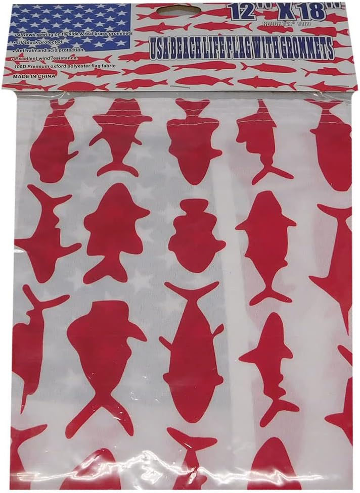 Thumbnail: Patriotic USA Beach Life Fish Flag with Grommets – 12" x 18" – Coastal Nautical