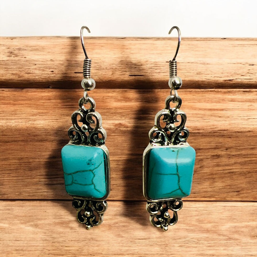 Thumbnail: Artisan Scroll Faux Turquoise Drop Earrings
