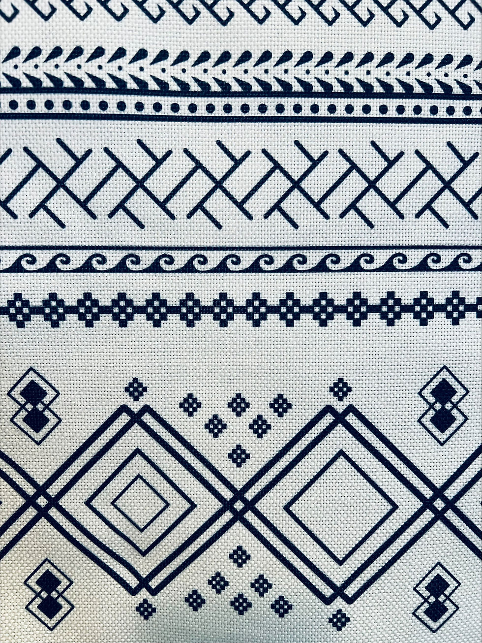 Thumbnail: Boho Woven Wall Hanging with Tassels – Navy & White Geometric Design