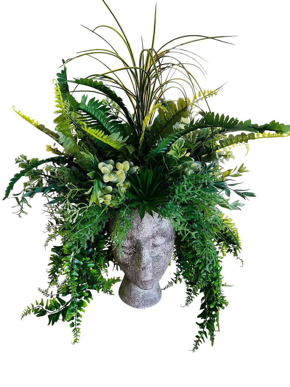 Thumbnail: "Green Muse” Botanical Sculpture Planter – Lush Faux Plant Head Arrangement